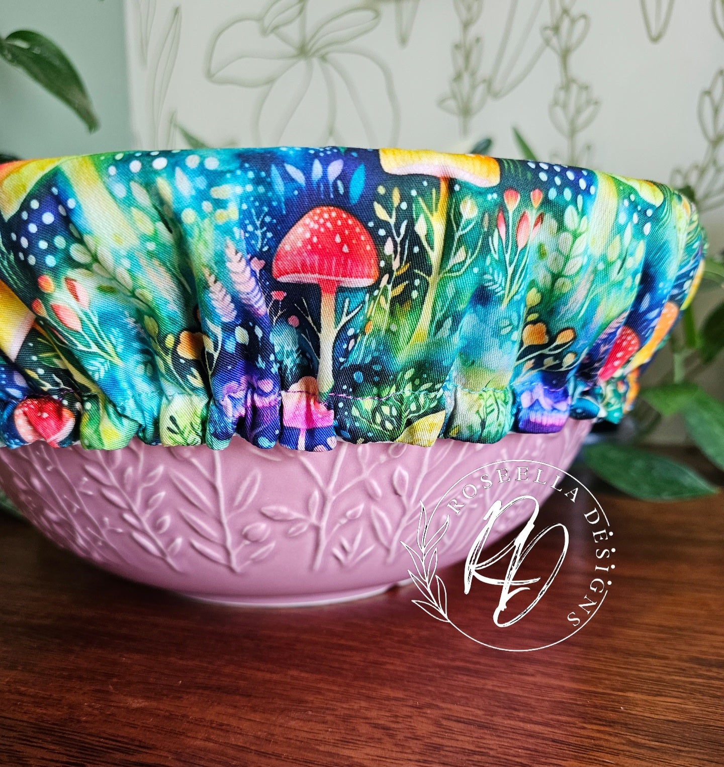 ~Mushrooms ~ Reusable Bowl Cover XLarge~ 28cm / 11" - 35cm/ 14"