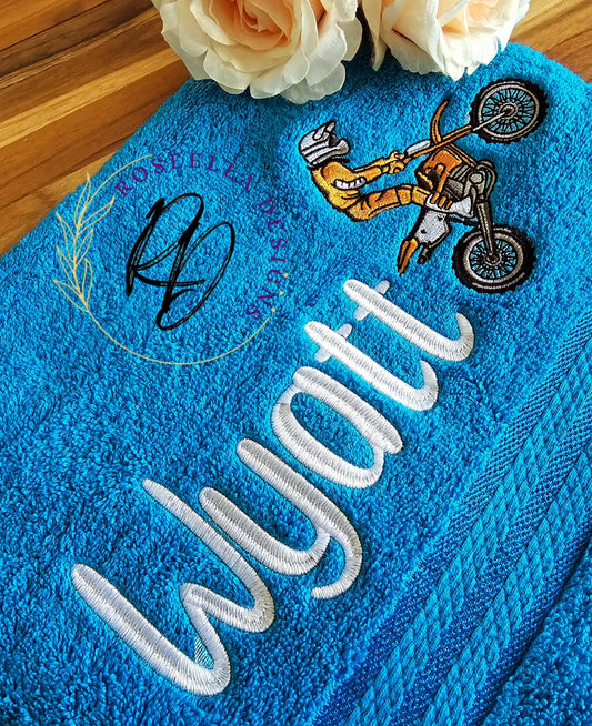 Personalised Embroidered Motocross Bath Towel