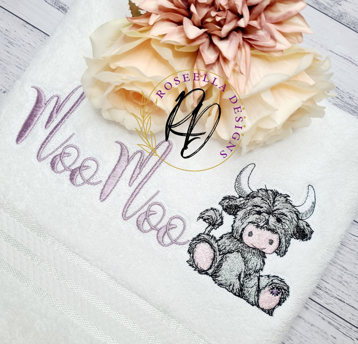 Personalised Embroidered PINK Designs Highland bath Towel