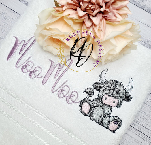 Personalised Embroidered PINK Designs Highland bath Towel