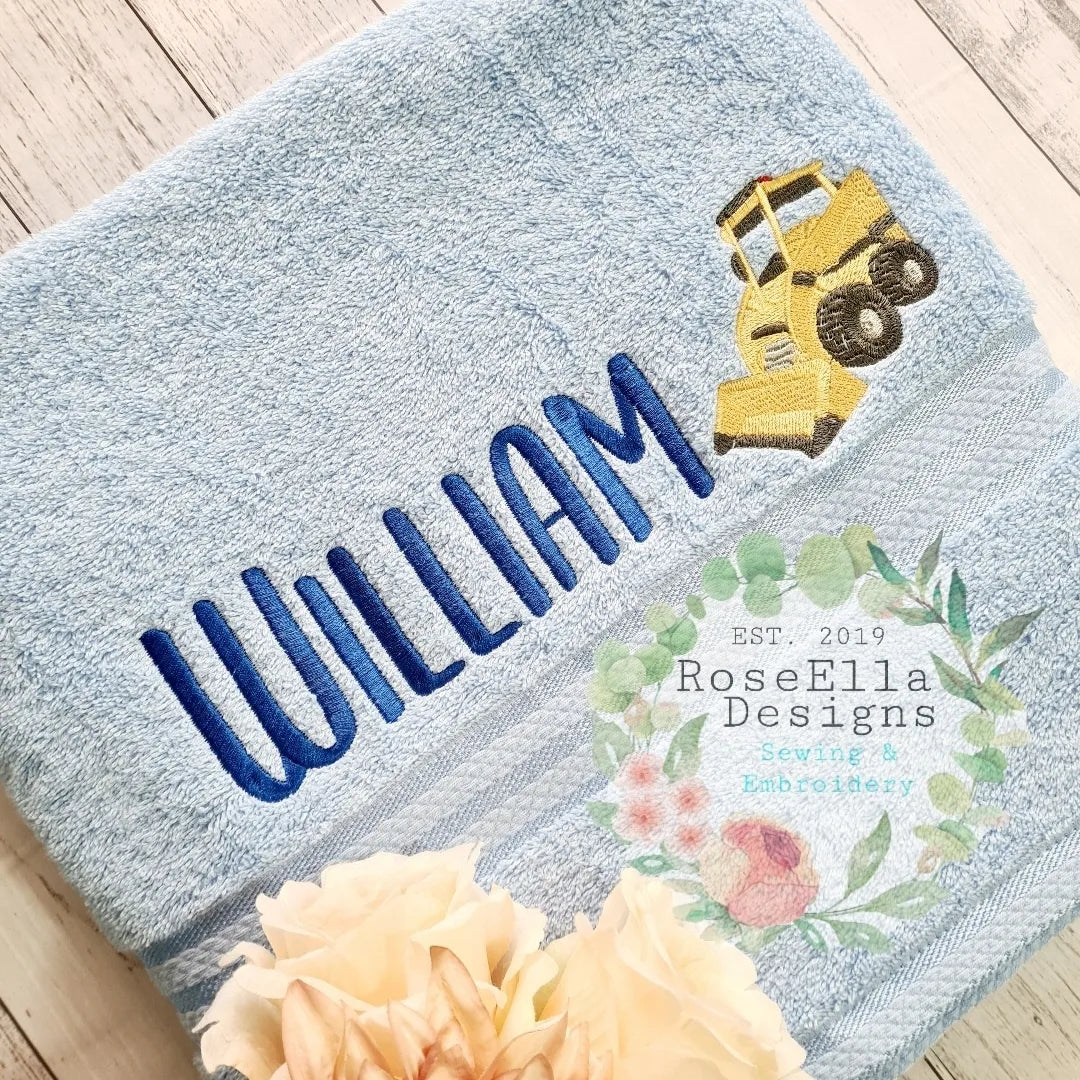 Personalised Embroidered Machinery Bath Towel (6 Design Options)