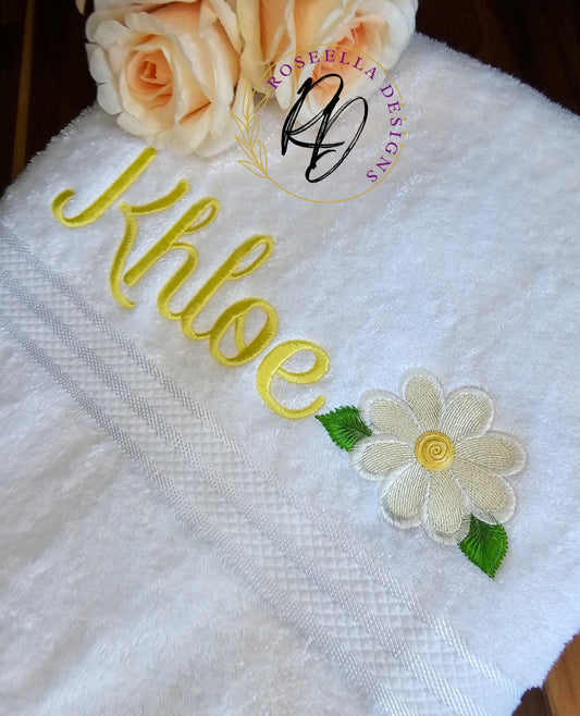 Personalised Embroidered Flower Bath Towel