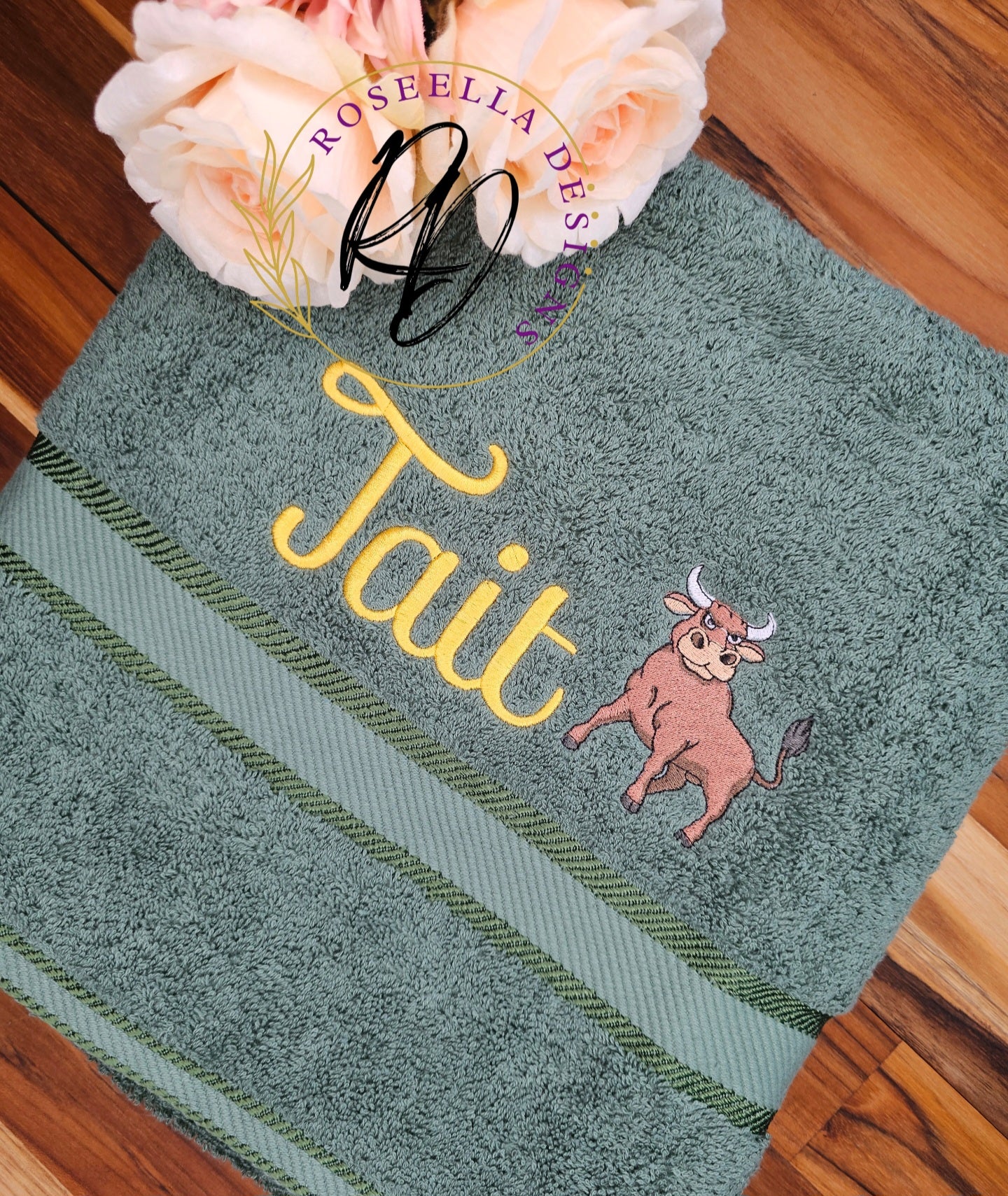 Personalised Embroidered Bull Towel (4 Design Options)