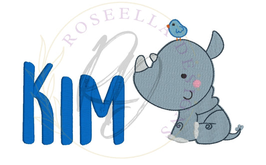 Personalised Embroidered Rhino & Bird Towel