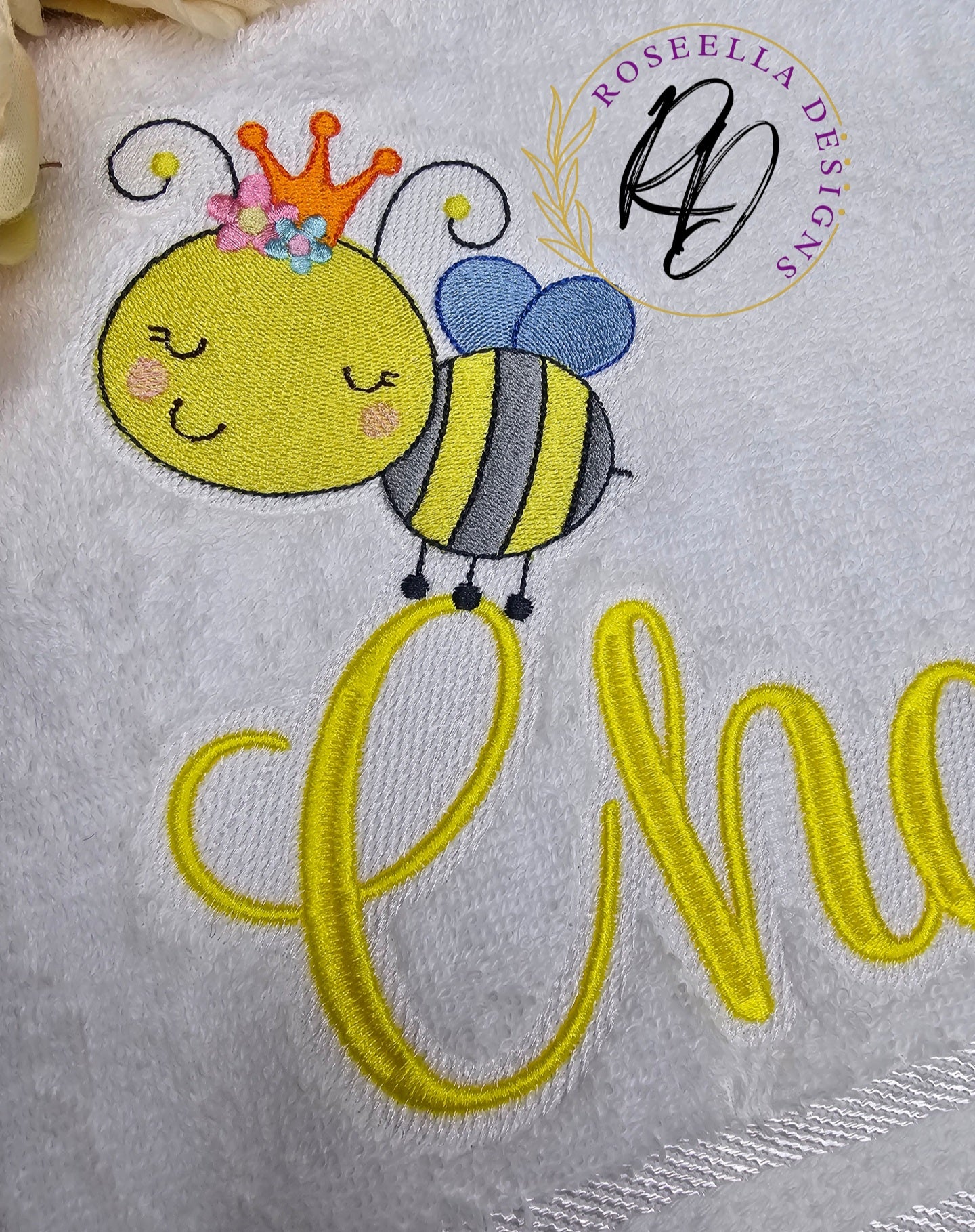 Personalised Embroidered Bee Bath Towel