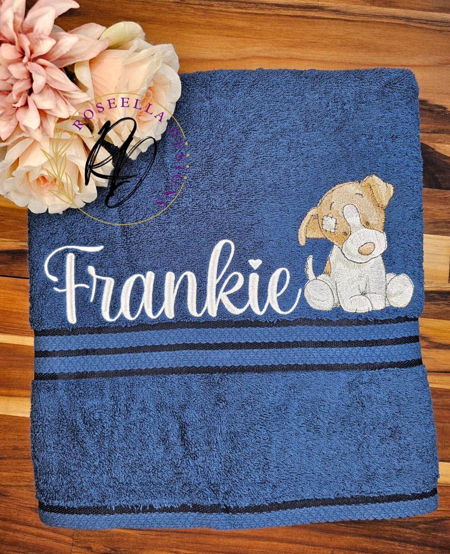 Personalised Embroidered Dog Bath Towel (4 Design Colour Options)