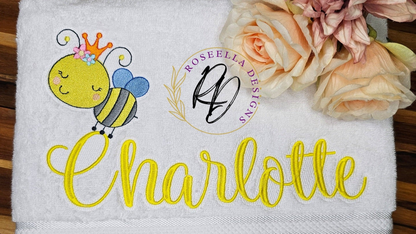 Personalised Embroidered Bee Bath Towel