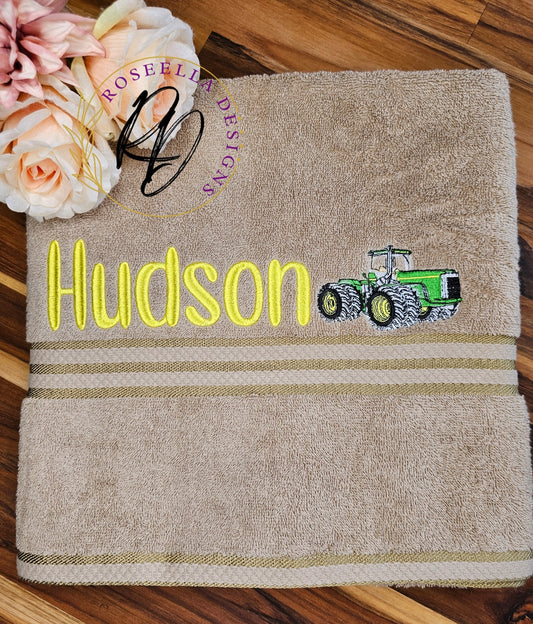 Personalised Embroidered Tractor Bath Towel