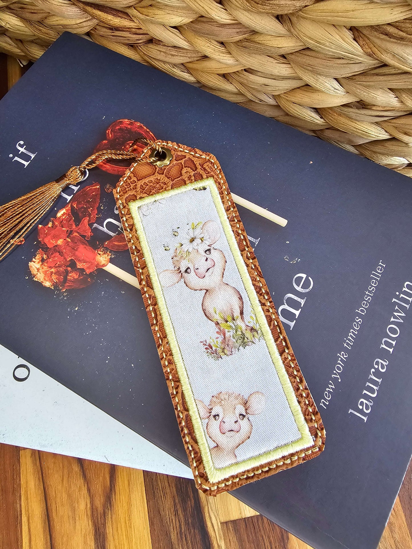 Vinyl & Fabric Bookmark   ~ Blue Cow ~