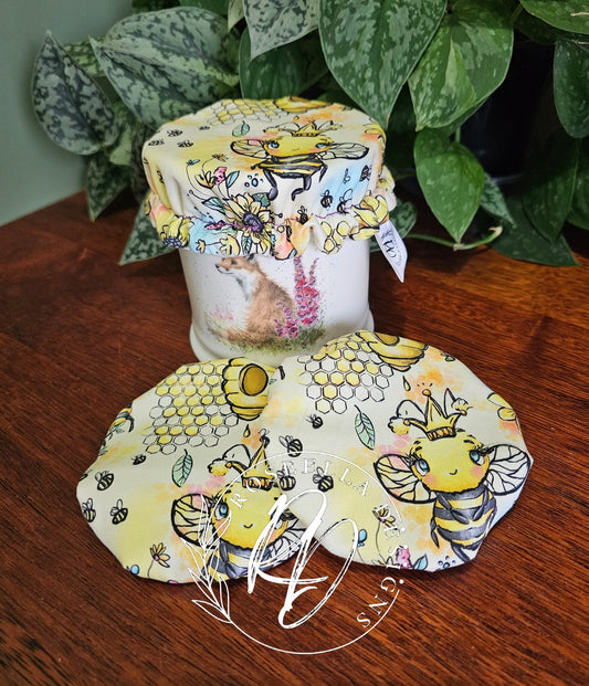 ~Cute Bees~ Reusable SD Starter Jar Cover XS ~ fits jars up to 11.43cm / 4.5"