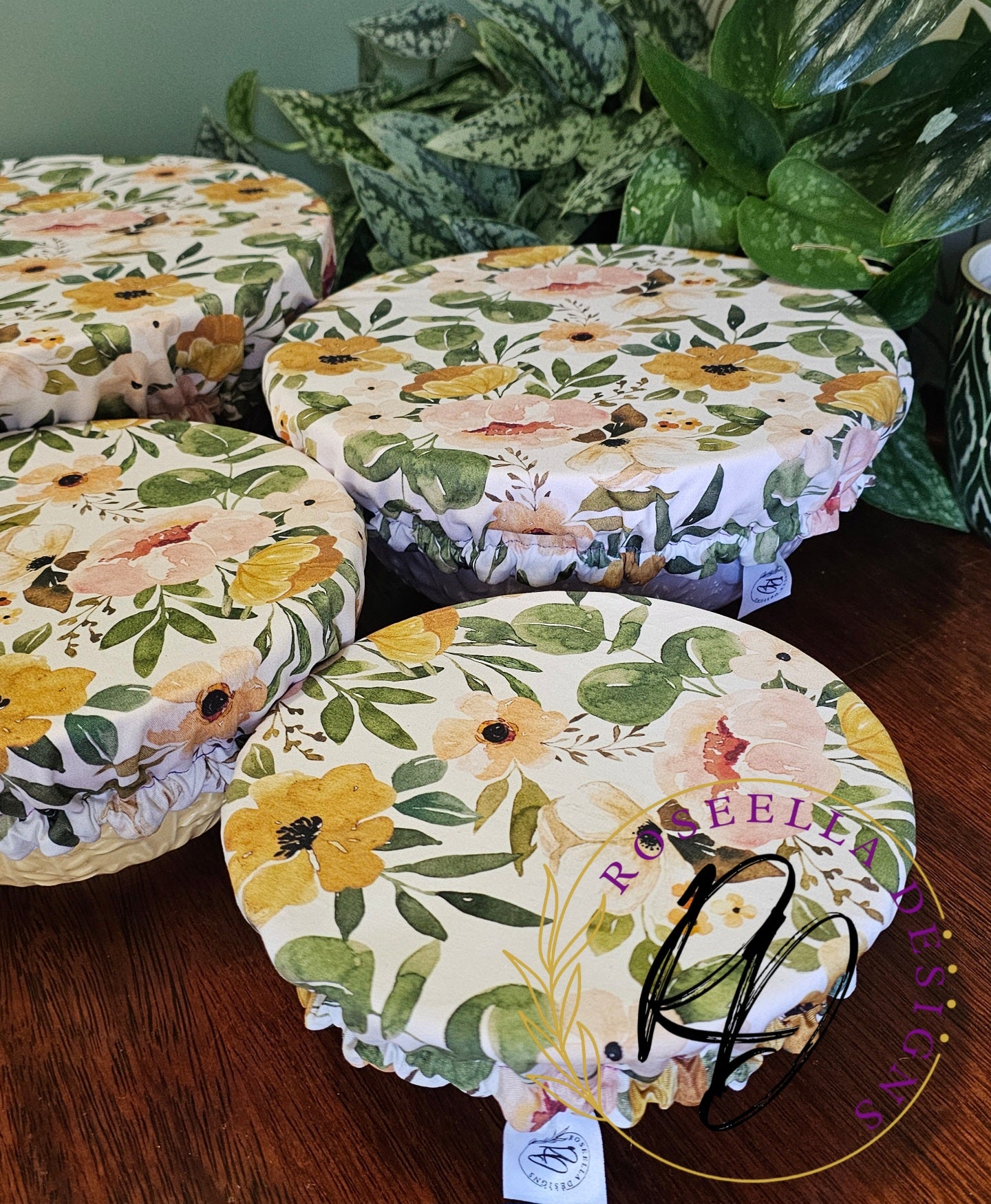~Floral Green ~ Reusable Bowl Cover BUNDLE 4 sizes