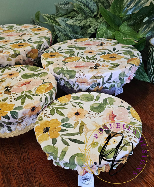 ~Floral Green ~ Reusable Bowl Cover BUNDLE 4 sizes