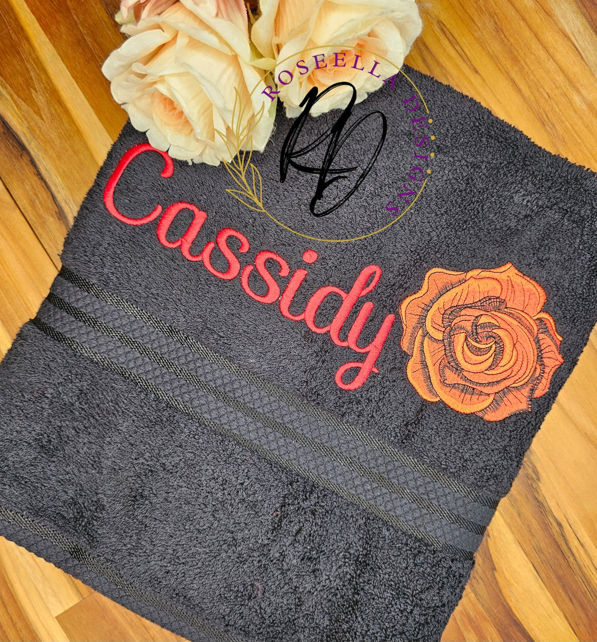 Personalised Embroidered Rose Bath Towel