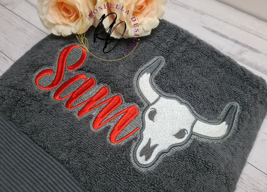 Personalised Embroidered Longhorn Bath Towel