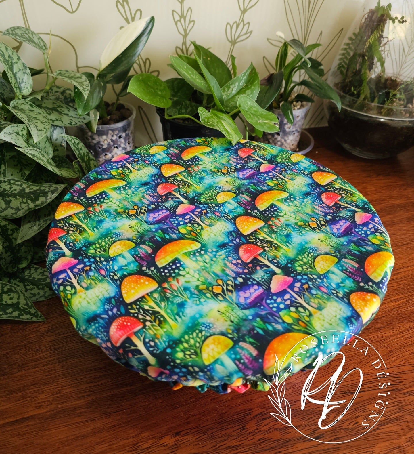 ~Mushrooms ~ Reusable Bowl Cover XLarge~ 28cm / 11" - 35cm/ 14"