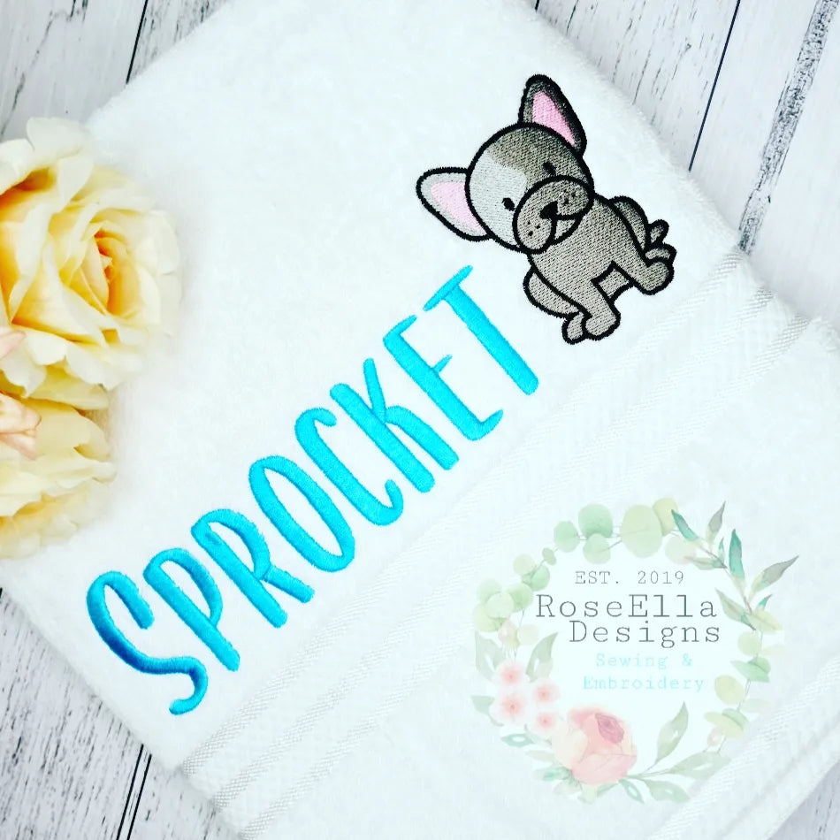 Personalised Embroidered French Bulldog Bath Towel
