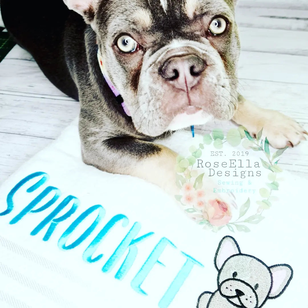 Personalised Embroidered French Bulldog Bath Towel