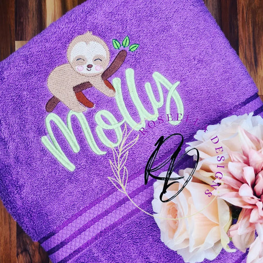 Personalised Embroidered Sloth Bath Towel