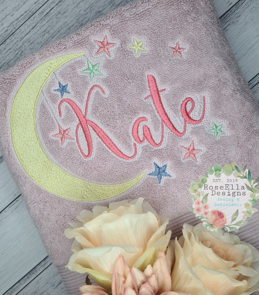 Personalised Embroidered Moon & Stars Bath Towel