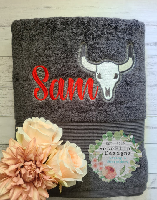 Personalised Embroidered Longhorn Bath Towel
