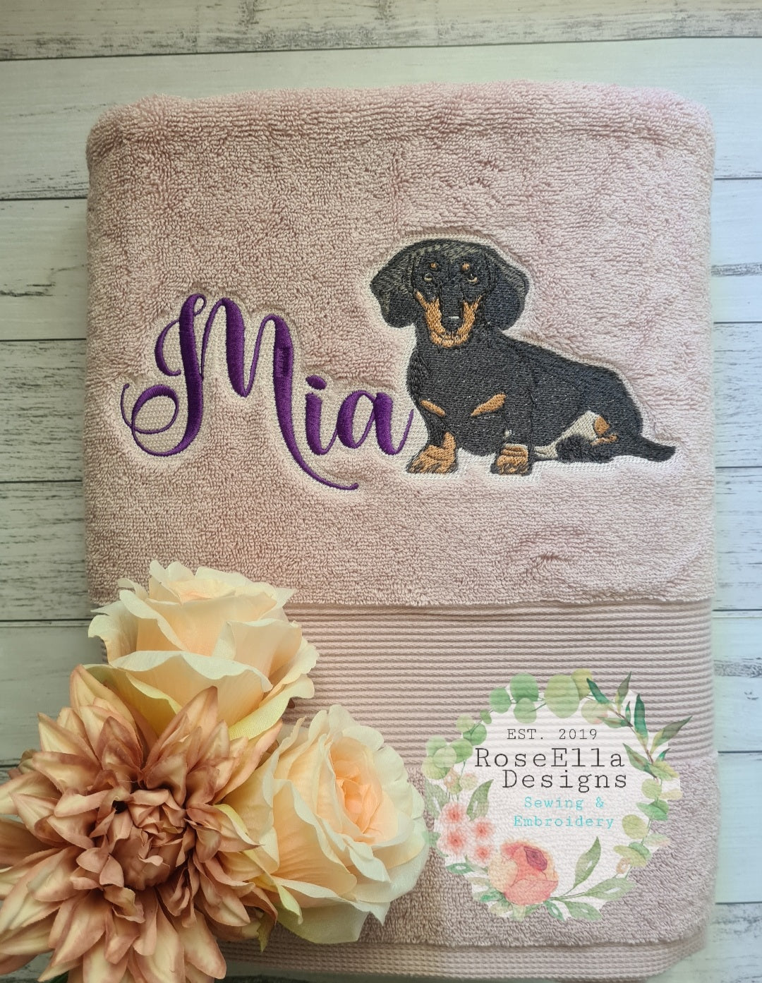 Personalised Embroidered Dachshund Bath Towel