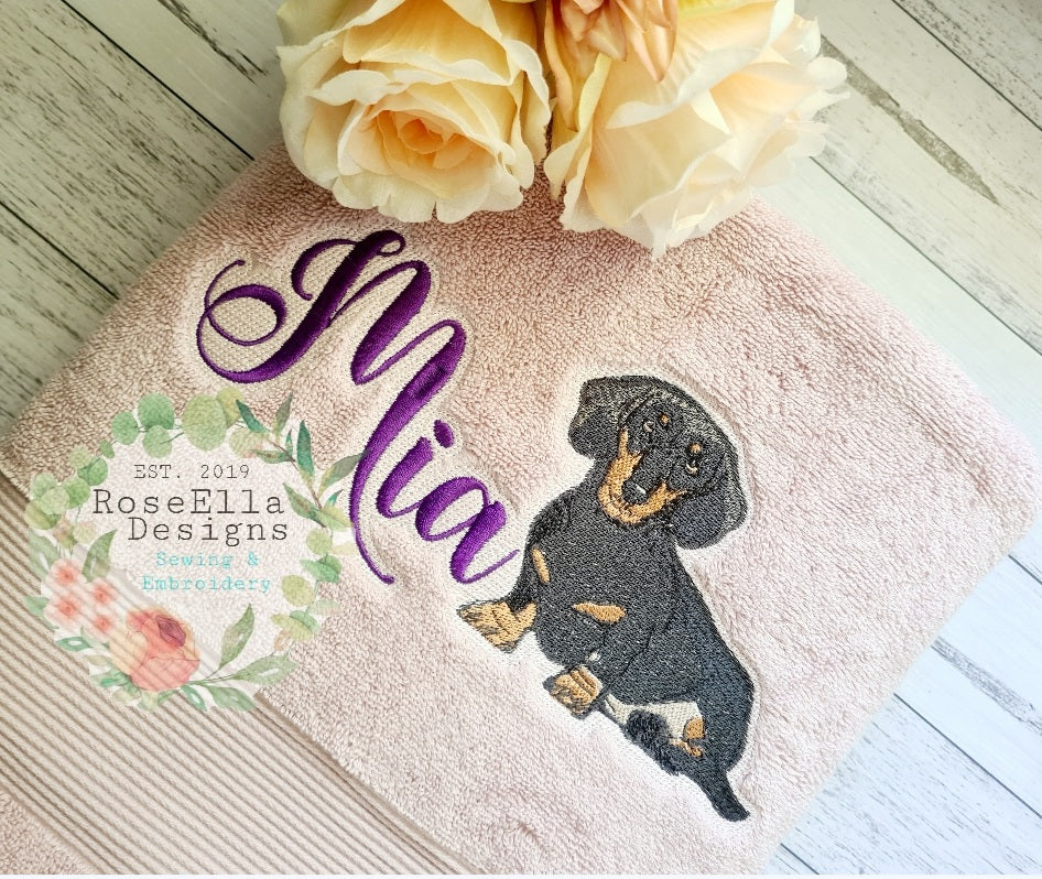 Personalised Embroidered Dachshund Bath Towel
