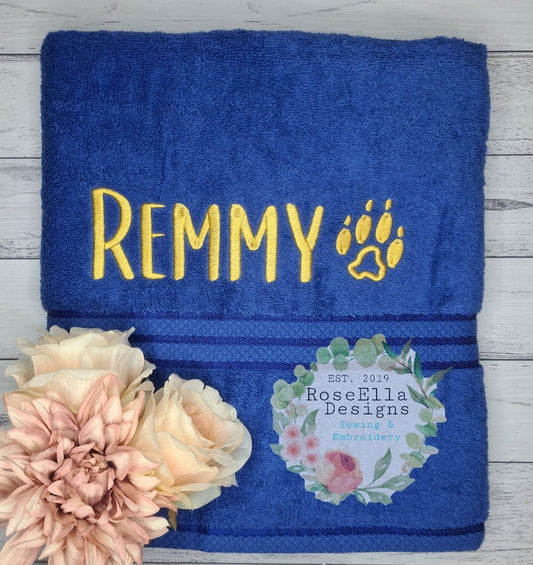 Personalised Embroidered Dog Paw Print Bath Towel