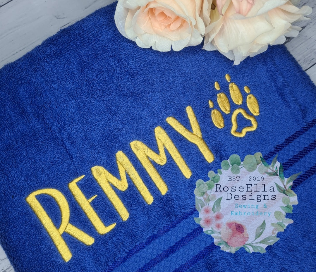 Personalised Embroidered Dog Paw Print Bath Towel