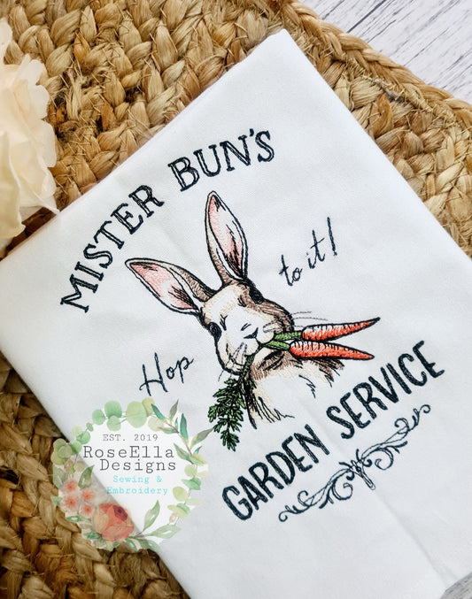 Embroidered Cotton Tea towel "Mister Buns"