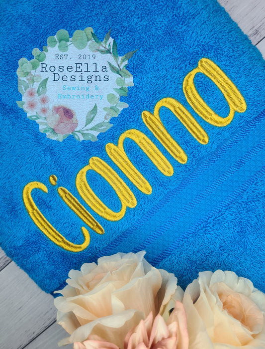 Personalised Embroidered Bath Towel NAME ONLY (15 Font Options)