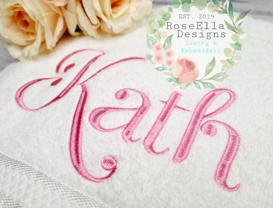 Personalised Embroidered Bath Towel NAME ONLY (15 Font Options)