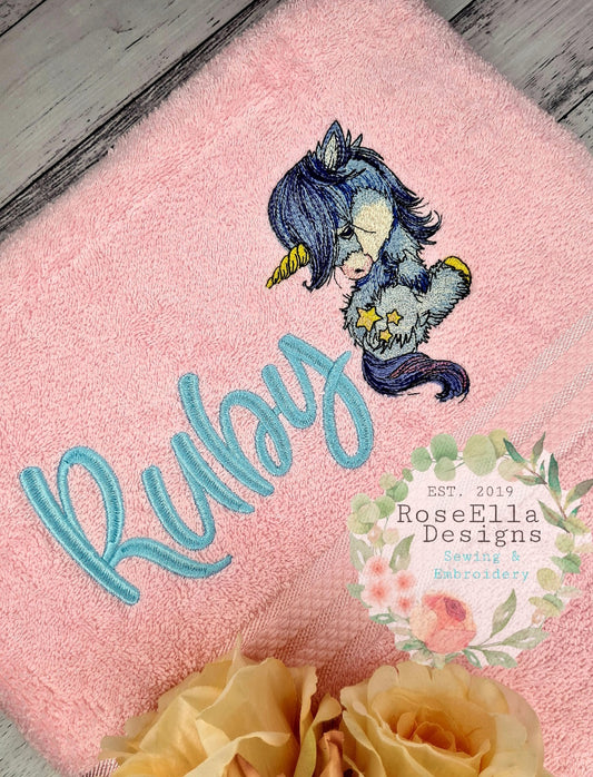 Personalised Embroidered Unicorn Bath Towel (2 Design Colour Options)