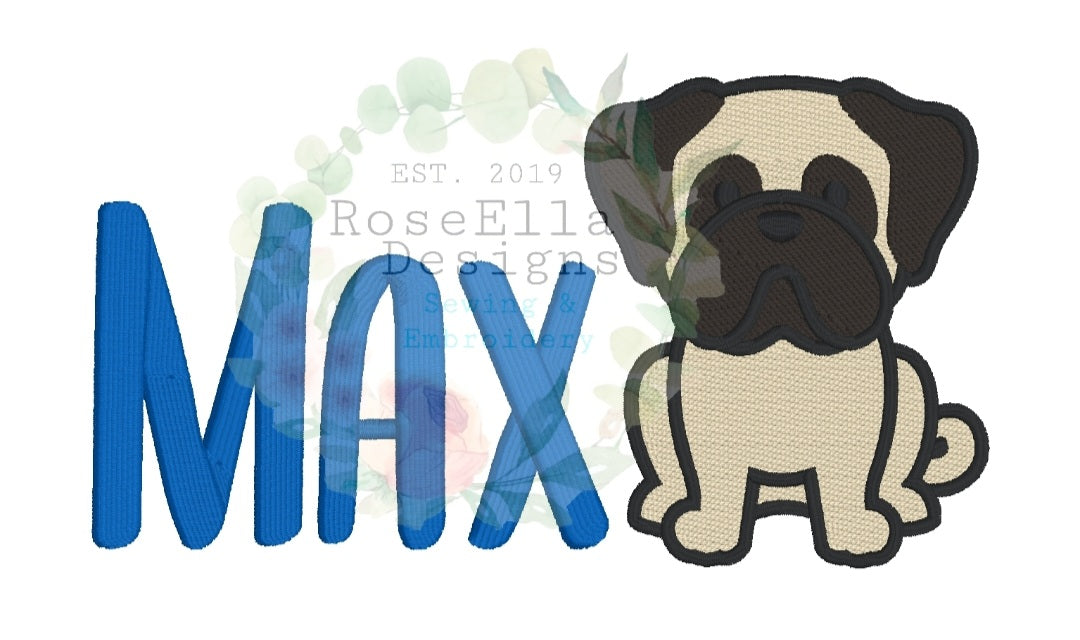 Personalised Embroidered Pug Bath Towel