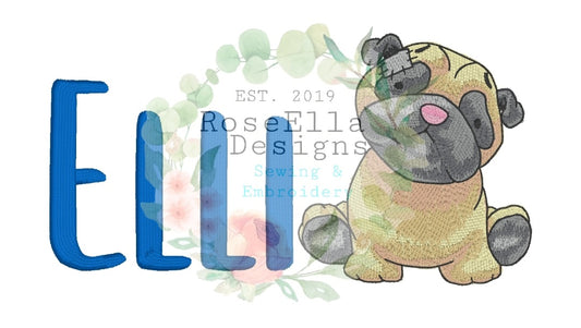 Personalised Embroidered Pug Bath Towel (4 Design Colour Options)