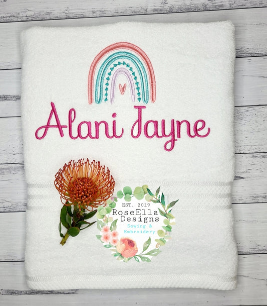 Personalised Embroidered Rainbow Bath Towel