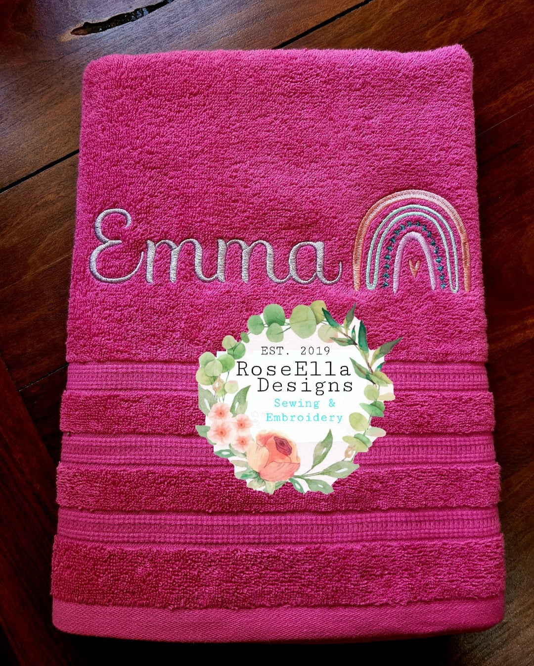 Personalised Embroidered Rainbow Bath Towel