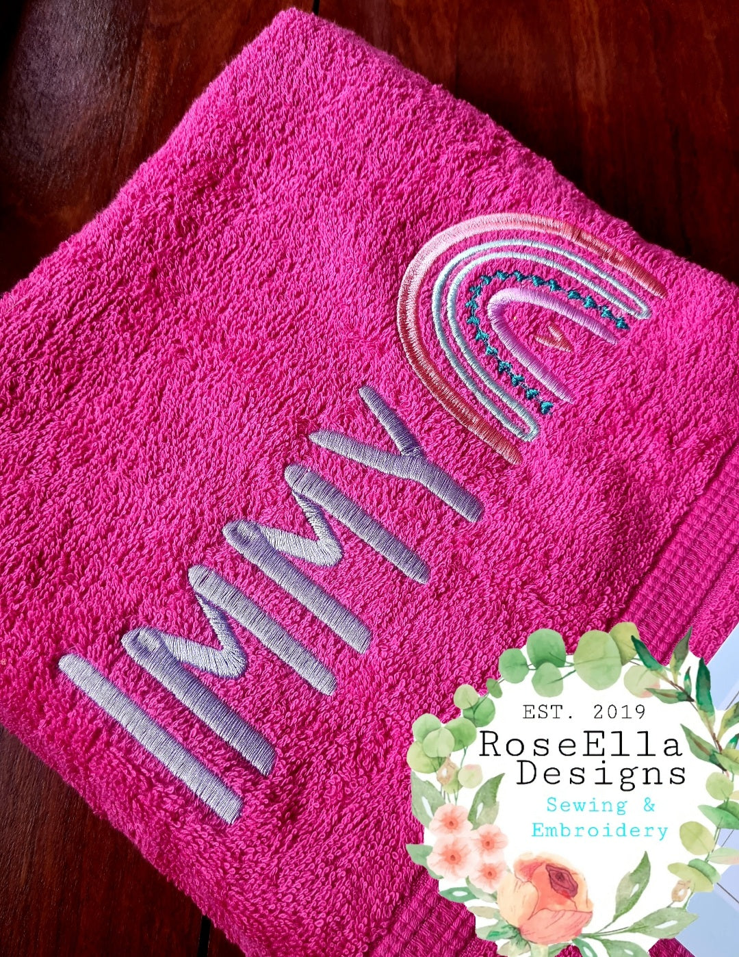 Personalised Embroidered Rainbow Bath Towel