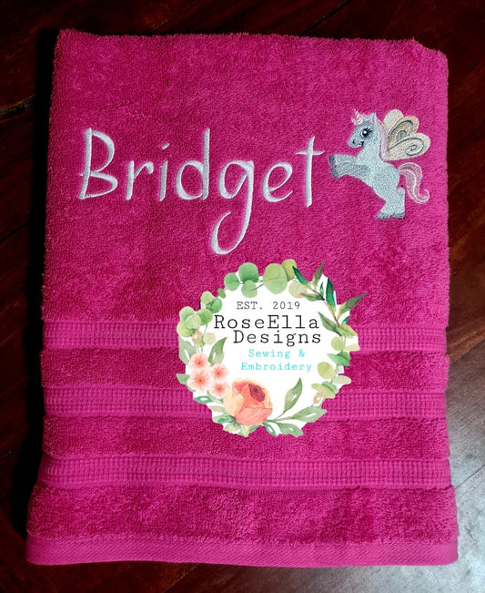 Personalised Embroidered Unicorn Bath Towel