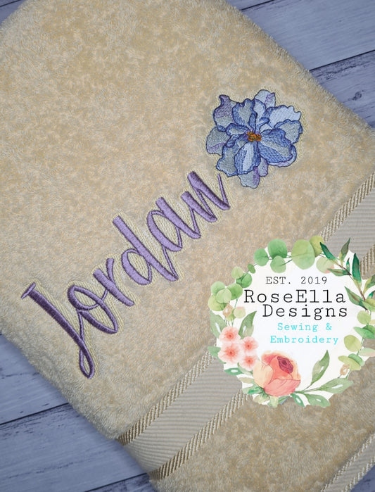 Personalised Embroidered African Violet Bath Towel