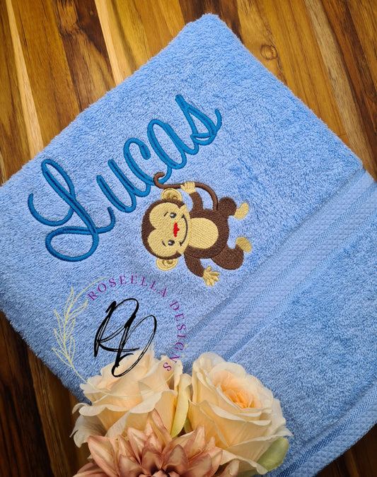 Personalised Embroidered Monkey Bath Towel